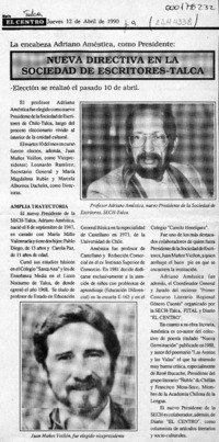 Nueva directiva en la Sociedad de Escritores-Talca  [artículo].