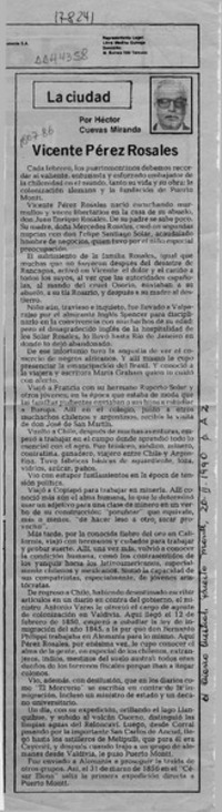 Vicente Pérez Rosales  [artículo] Héctor Cuevas Miranda.