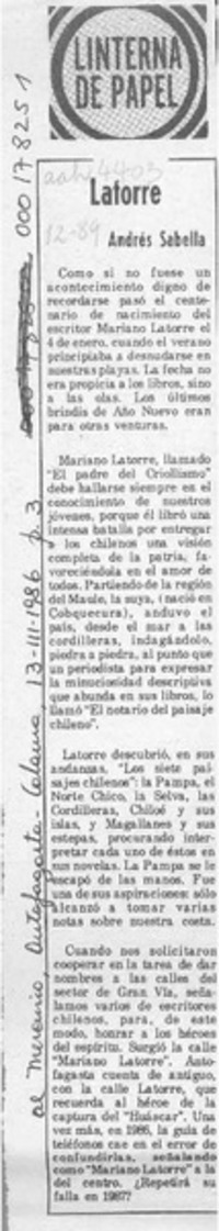 Mariano  [artículo] Andrés Sabella.