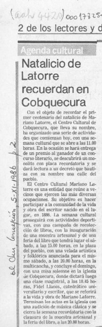 Natalicio de Latorre recuerdan en Cobquecura  [artículo].