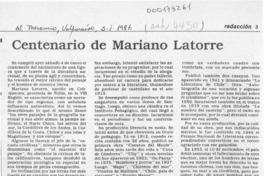 Centenario de Mariano Latorre  [artículo] F.