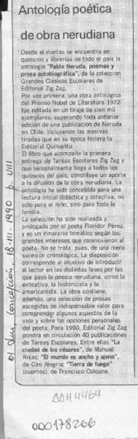 Antología poética de obra nerudiana  [artículo].