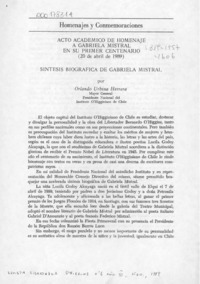 Síntesis biográfica de Gabriela Mistral  [artículo] Orlando Urbina Herrera.