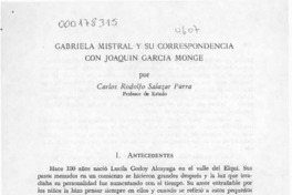 Gabriela Mistral y su correspondencia con Joaquín García Monge  [artículo] Carlos Rodolfo Salazar Parra.