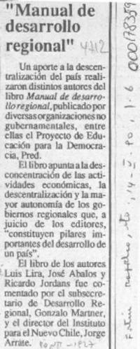 "Manual de desarrollo regional"  [artículo].