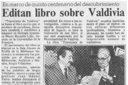 Editan libro sobre Valdivia