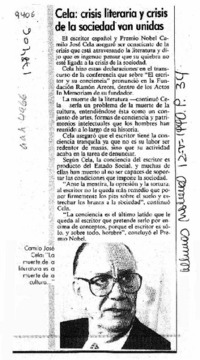 Cela, crisis literaria y crisis de la sociedad van unidas  [artículo].