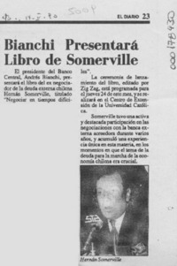 Bianchi presentará libro de Somerville  [artículo].