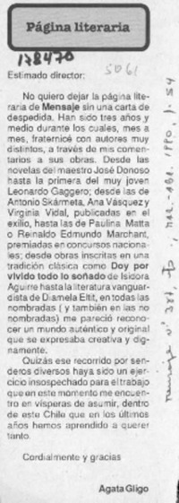 Página literaria  [artículo] Agata Gligo.