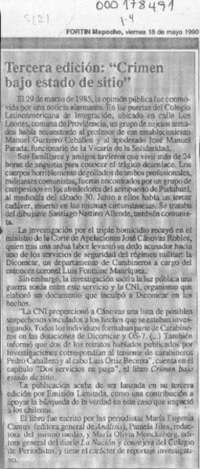 Tercera edición, "Crimen bajo estado de sitio"  [artículo].