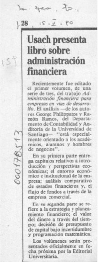 USACH presenta libro sobre administración financiera  [artículo].