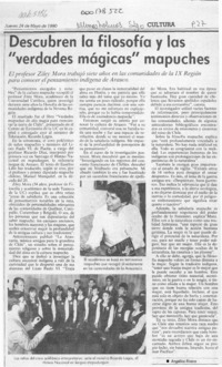 Descubren la filosofía y las "verdades mágicas" mapuches  [artículo] Angélica Rivera.