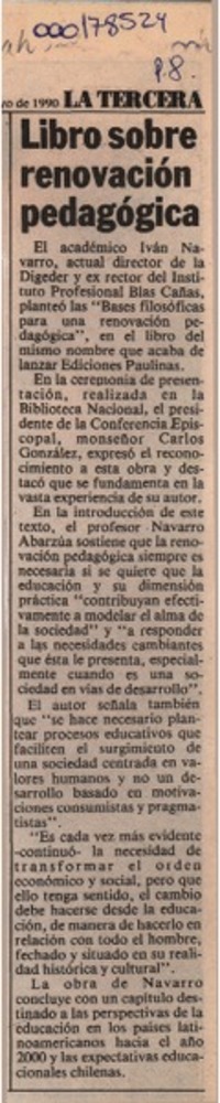 Libro sobre renovación pedagógica  [artículo].