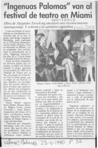 "Ingenuas palomas" van al festival de teatro de Miami  [artículo].