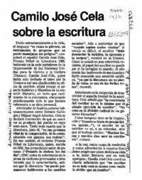 Camilo José Cela sobre la escritura  [artículo].
