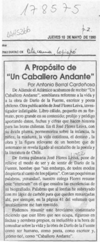 A propósito de "Un caballero andante"  [artículo] Antonio Berral Cardeñosa.