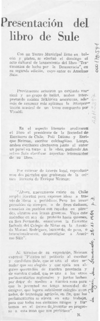 Presentación del libro de Sule  [artículo] N.