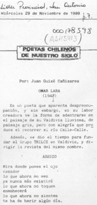 Poetas chilenos de nuestro siglo  [artículo] Juan Guixé Cañizares.
