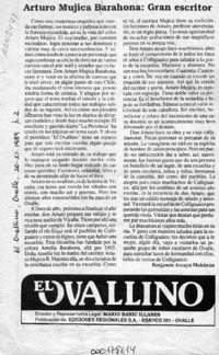 Arturo Mujica Barahona, gran escritor  [artículo] Benjamín Arcaya Malebrán.