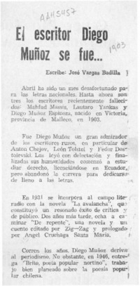 El escritor Diego Muñoz se fue --  [artículo] José Vargas Badilla.