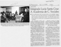 Integrada Lucía Santa Cruz a Academia de C. Sociales  [artículo].