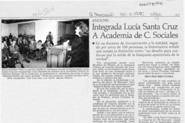 Integrada Lucía Santa Cruz a Academia de C. Sociales  [artículo].