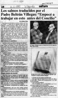 Los salmos traducidos por el Padre Beltrán Villegas, "Empecé a trabajar en esto antes del Concilio"  [artículo] Lillian Calm.