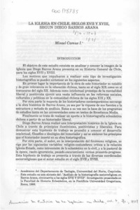 La Iglesia en Chile, siglos XVII y XVIII, según Diego Barros Arana  [artículo] Misael Camus I.