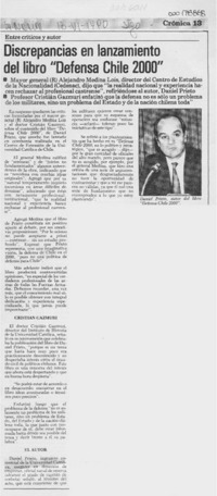 Discrepancias en lanzamiento del libro "Defensa Chile 2000"  [artículo].