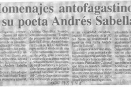 Homenajes antofagastinos a su poeta Andrés Sabella  [artículo].