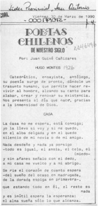 Poetas chilenos de nuestro siglo  [artículo] Juan Guixé Cañizares.