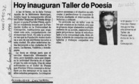 Hoy inauguran Taller de Poesía  [artículo].