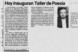 Hoy inauguran Taller de Poesía  [artículo].