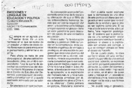Emociones y lenguaje en educación y política  [artículo] Gabriel Valdés S.