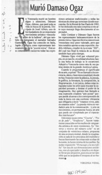 Murió Damaso Ogaz  [artículo] Virginia Vidal.
