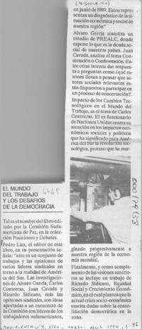 El Mundo del trabajo y los desafíos de la democracia  [artículo].