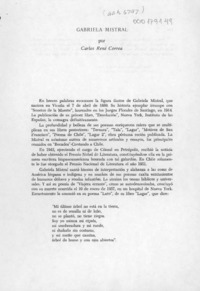 Gabriela Mistral  [artículo] Carlos René Correa.