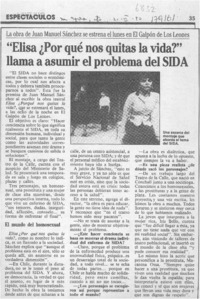 "Elisa por qué nos quitas la vida?" llama a asumir el problema del SIDA  [artículo].