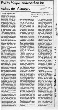 Poeta Volpe redescubre las raíces de Almagro  [artículo] Carlos Ruiz Zaldívar.