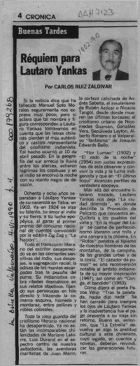 Réquiem para Lautaro Yankas  [artículo] Carlos Ruiz Zaldívar.