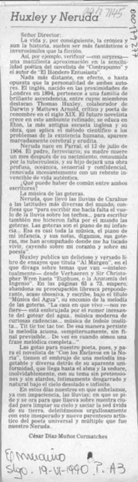Huxley y Neruda  [artículo] César Díaz-Muñoz Cormatches.