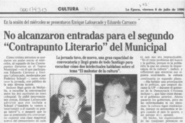 No alcanzaron entradas para el segundo "Contrapunto Literario" del Municipal  [artículo].