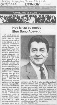 Hoy lanza su nuevo libro Nano Acevedo  [artículo].