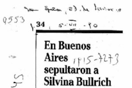 En Buenos Aires sepultaron a Silvina Bullrich  [artículo].