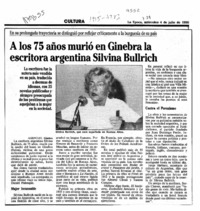 A los 75 años murió en Ginebra la escritora argentina Silvina Bullrich  [artículo].