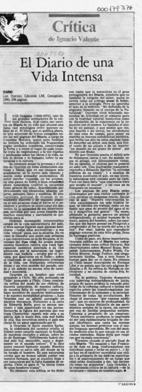 El diario de una vida intensa  [artículo] Ignacio Valente.