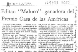 Editan "Maluco", ganadora del Premio Casa de las Américas  [artículo].