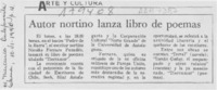 Autor nortino lanza libro de poemas  [artículo].
