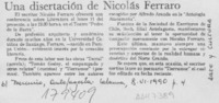 Una Disertación de Nicolás Ferraro  [artículo].