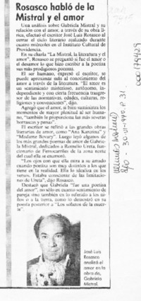 Rosasco habló de la Mistral y el amor  [artículo].